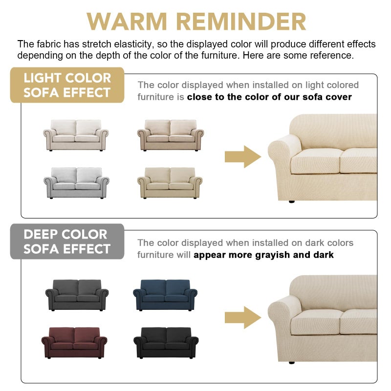H.VERSAILTEX 3 Piece Stretch Sofa Covers for 2 Cushion Loveseat Couch Covers for Living Room Sofa Slipcovers (Base Cover Plus 2 Seat Cushion Covers) Thicker Jacquard Fabric(Medium Sofa, Natural) - Image 4